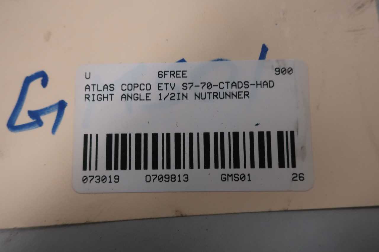 ATLAS COPCO ETV S7-70-CTADS-HAD RIGHT ANGLE DRIVE 1/2IN NUTRUNNER - ELECTRIC POWER TOOLS