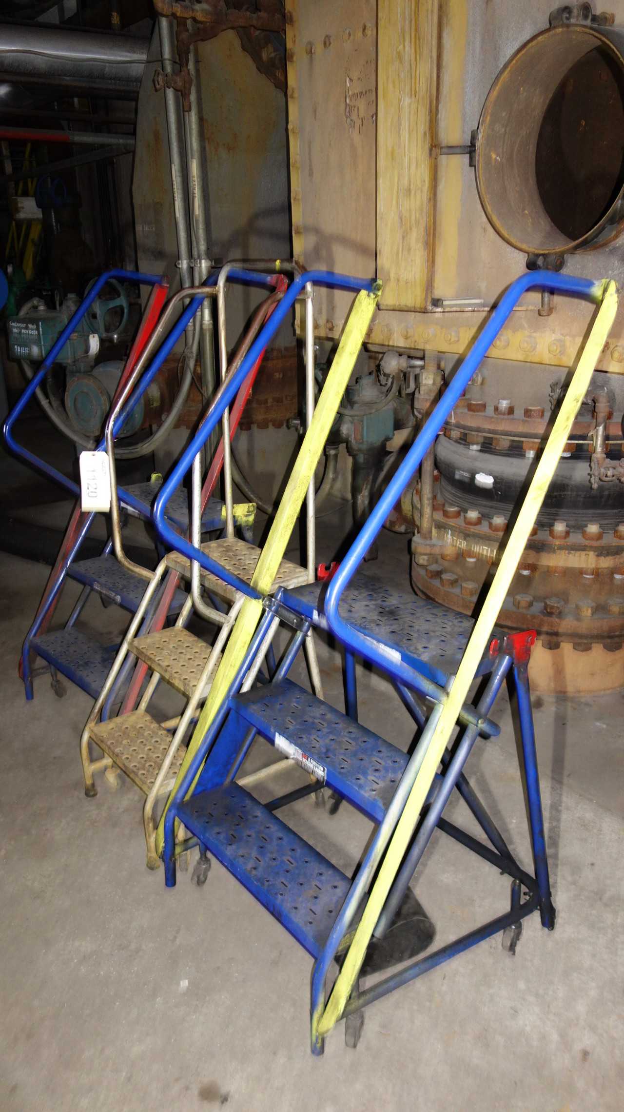 LOT OF 3 ROLLING STEP LADDERS - MATERIAL HANDLING