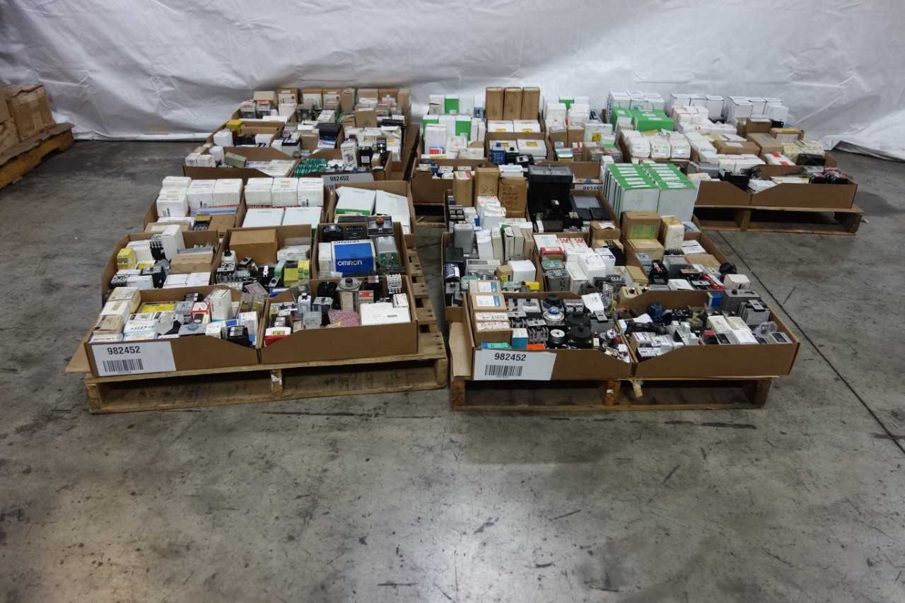 5 PALLETS OF ASSORTED RELAYS, COUNTERS AND TIMERS - ELECTRICAL COMPONENTS