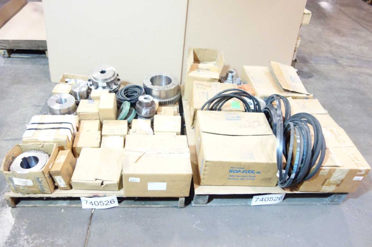 2 PALLETS OF ASSORTED HUBS, COUPLINGS, V-BELTS- FALK, LOVEJOY, KOP-FLEX - GEAR REDUCERS 2 PALLETS OF ASSORTED HUBS, COUPLINGS, V-BELTS- FALK, LOVEJOY, KOP-FLEX - GEAR REDUCERS