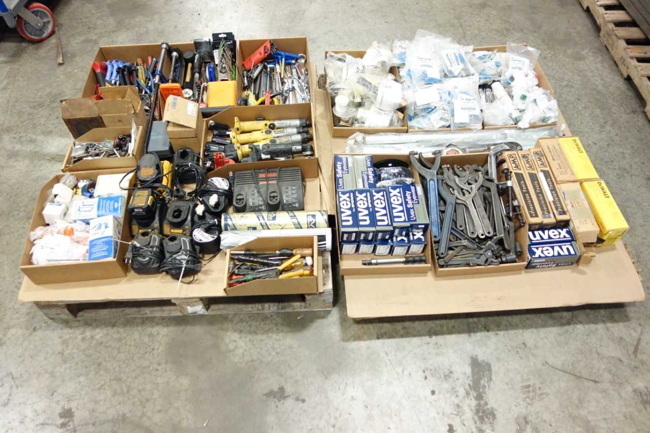 2 PALLETS OF ASSORTED TOOLS AND MISCELLANEOUS SURPLUS - HAND TOOLS