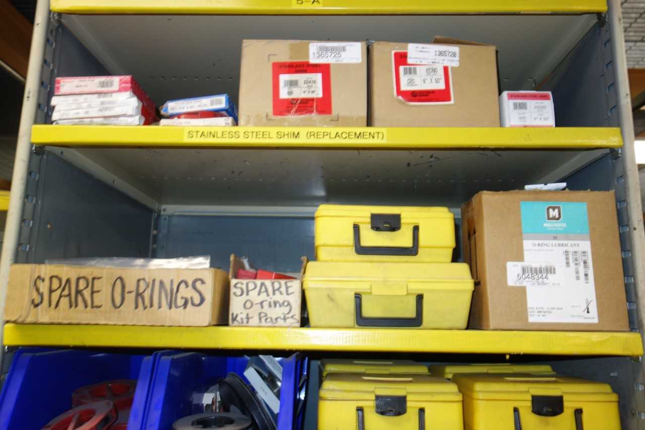 Contents of Shelving - Shims, O-Ring kits, Gloves, Fire Extinguishers - SAFETY EQUIPMENT