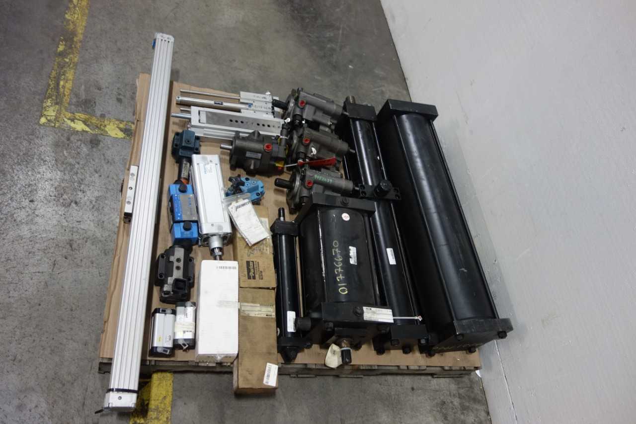 3 PALLETS OF ASSORTED HYDRAULIC AND PNEUMATIC PARTS AND ACCESSORIES - PNEUMATIC POWER TOOL