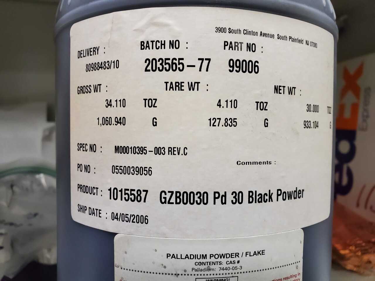 Palladium - 29 troy oz - LAB & SCIENTIFIC