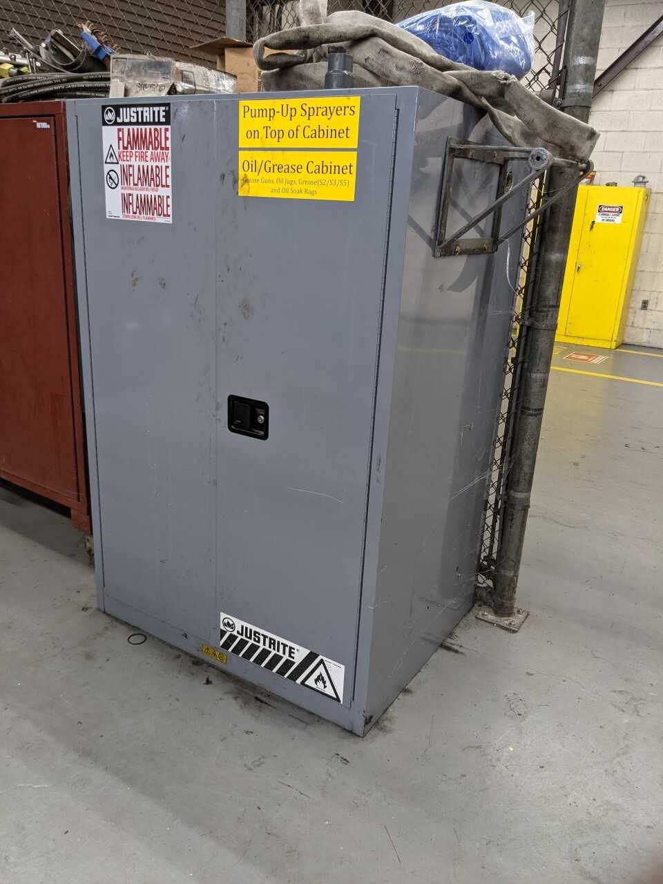 Justrite flamable storage cabinet with contents - PLANT & FACILITY EQUIPMENT