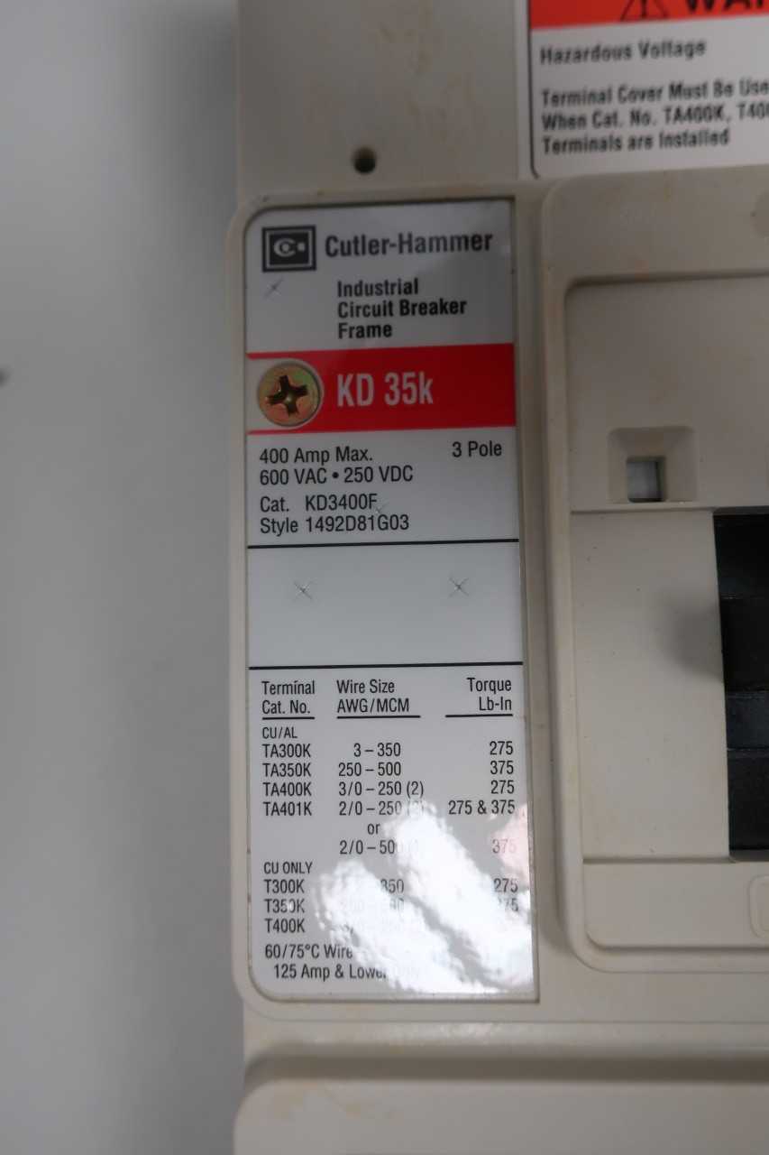 CUTLER HAMMER KD3400F 3P 400A AMP 600V-AC CIRCUIT BREAKER - CIRCUIT BREAKERS