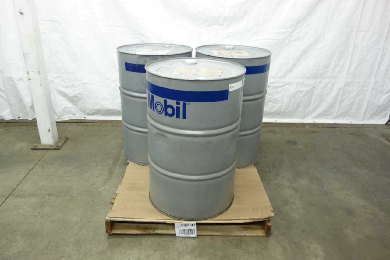 LOT OF 3 FULL 55 GALLON DRUMS OF MOBIL SHC 626 SYNTHETIC BEARING AND GEAR OIL - BEARINGS