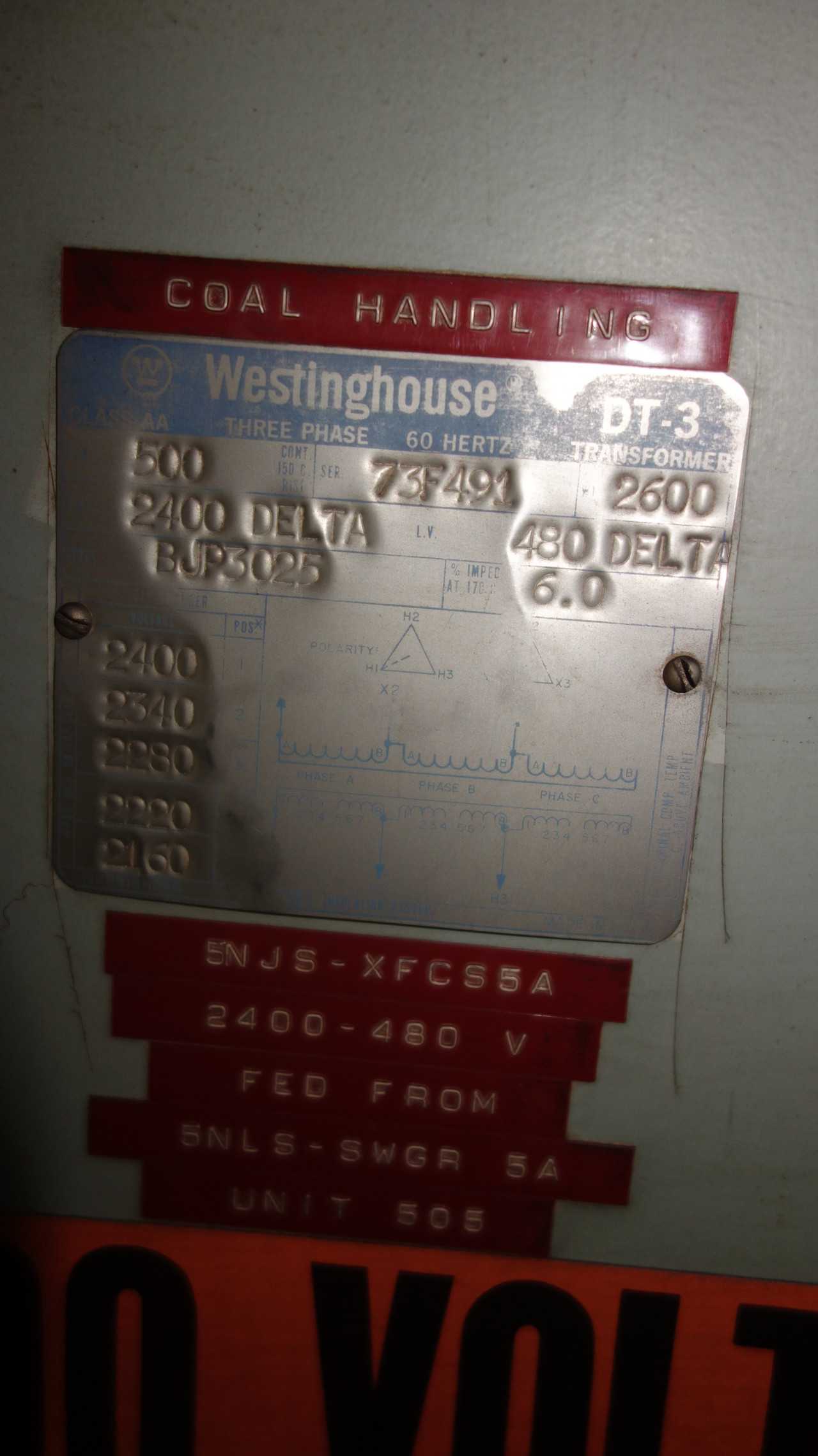 WESTINGHOUSE DT-3 AA 500KVA 2400V-AC TRANSFORMER - CONTROL TRANSFORMERS