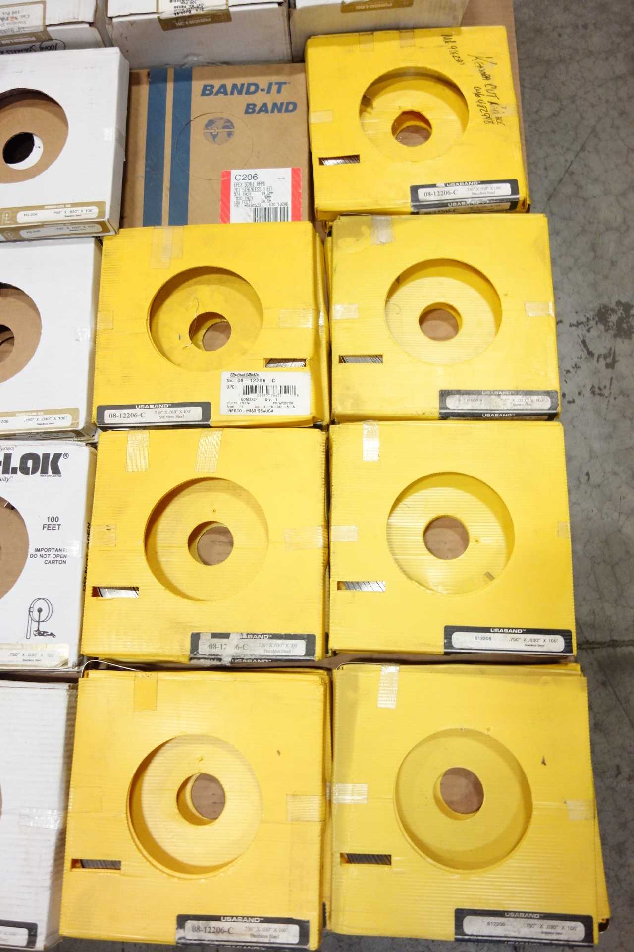 PALLET OF ASSORTED STEEL BANDING MATERIAL - MATERIAL HANDLING