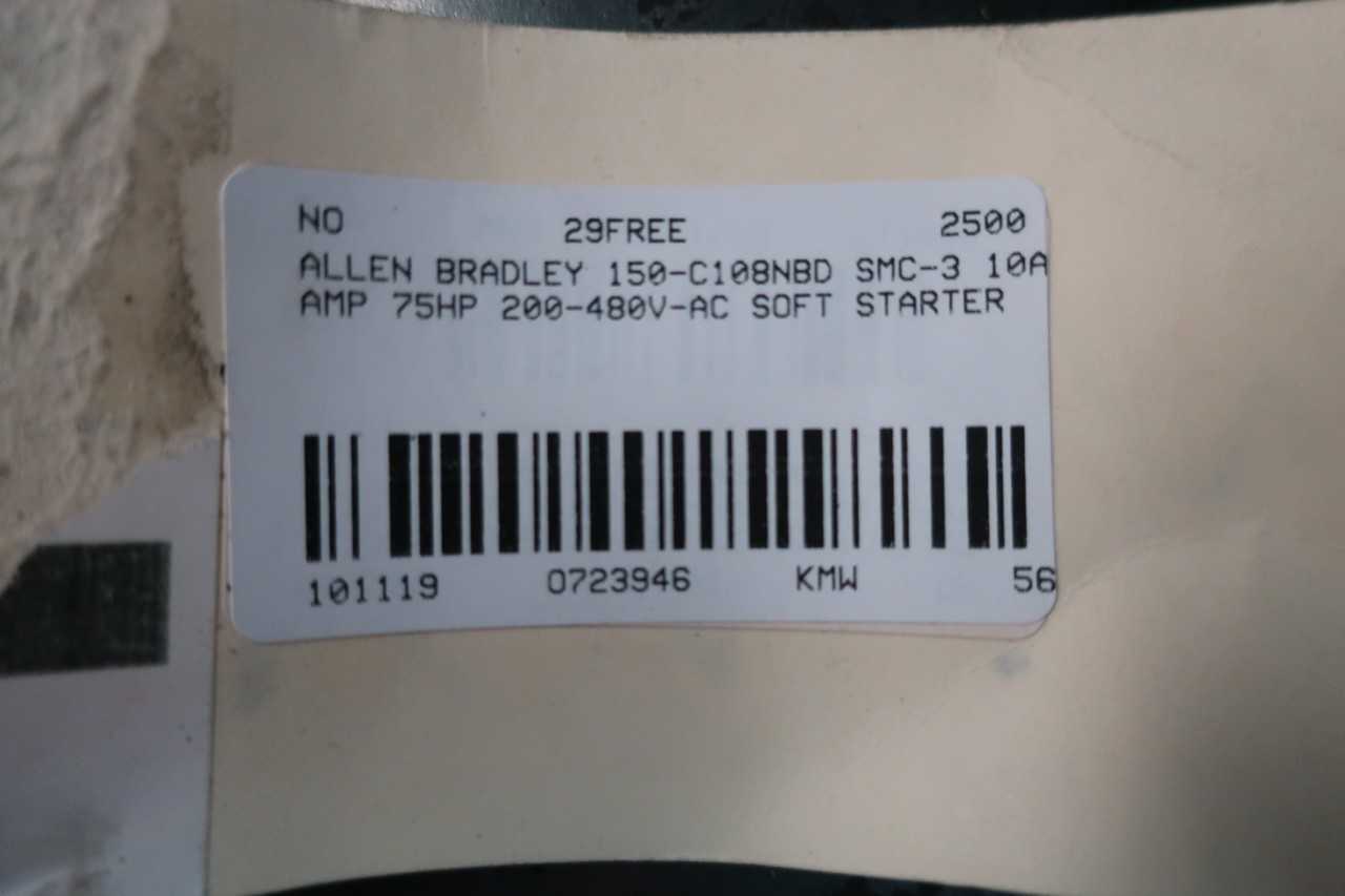 ALLEN BRADLEY 150-C108NBD SOFT STARTER SMC-3 10A AMP 75HP 200-480V-AC - MOTOR STARTERS
