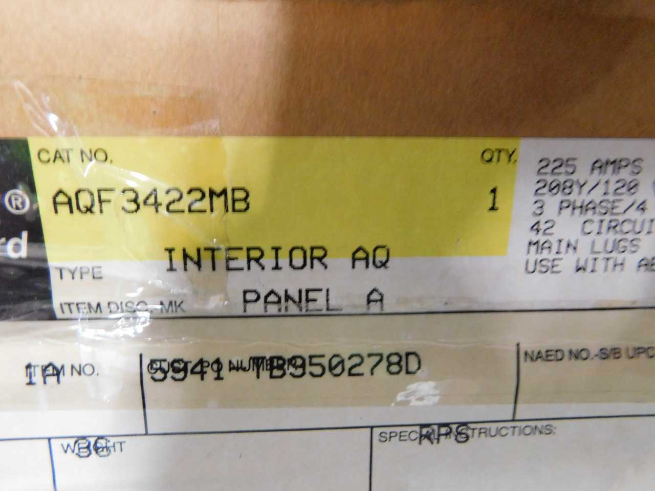 Lot of 1 Panelboard - INDUSTRIAL PARTS