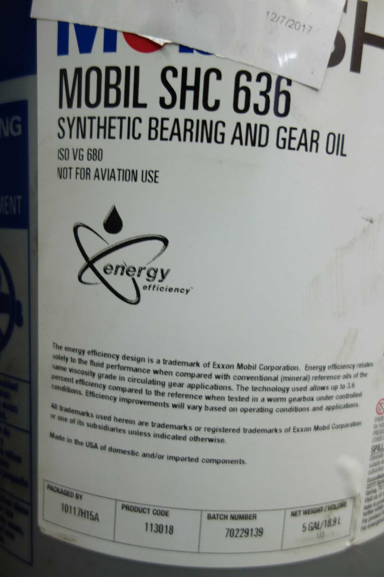 3 FULL 5 GALLON BUCKETS OF MOBIL SHC SYNTHETIC BEARING AND GEAR OIL - BEARINGS