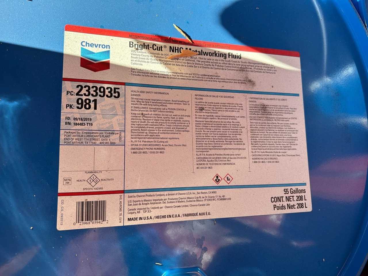Lot of 170 Drums of Oil and Lubricants - INDUSTRIAL PARTS