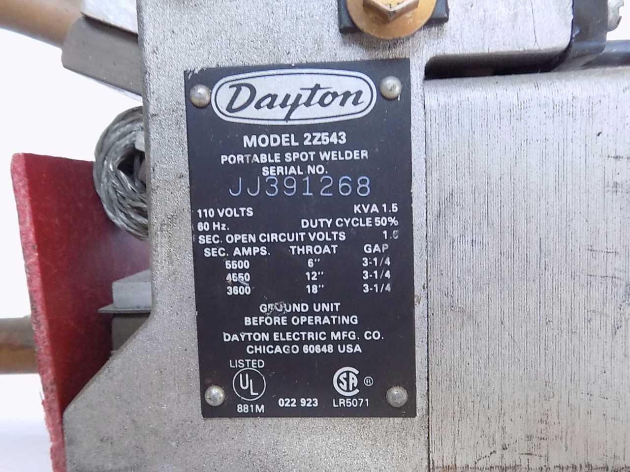 DAYTON MODEL 2Z543 PORTABLE SPOT WELDER - MISCELLANEOUS