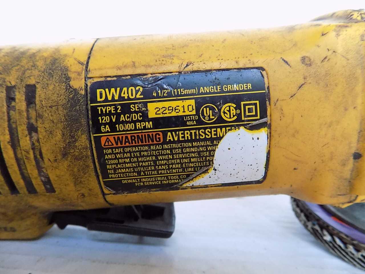 DEWALT DW402 TYPE 2 4.5 IN ANGLE GRINDER - MISCELLANEOUS