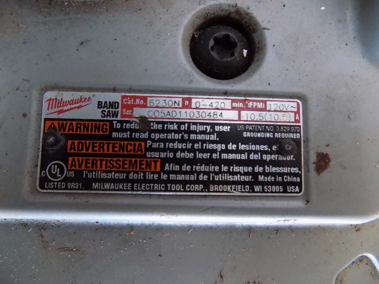 MILWAUKEE 6230N BANDSAW - MISCELLANEOUS