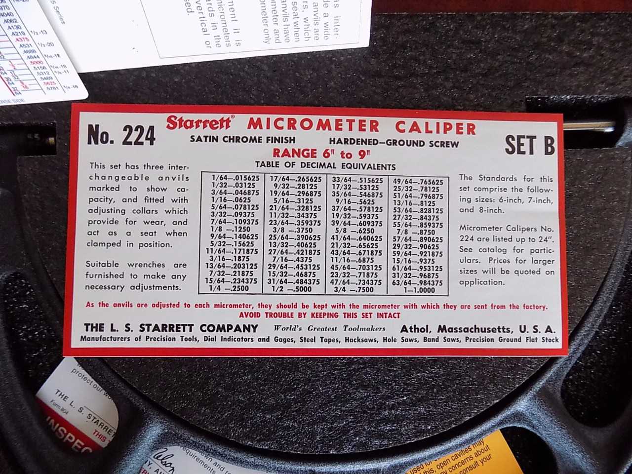 STARRETT 224 MICROMETER CALIPER 6 TO 9" - MISCELLANEOUS