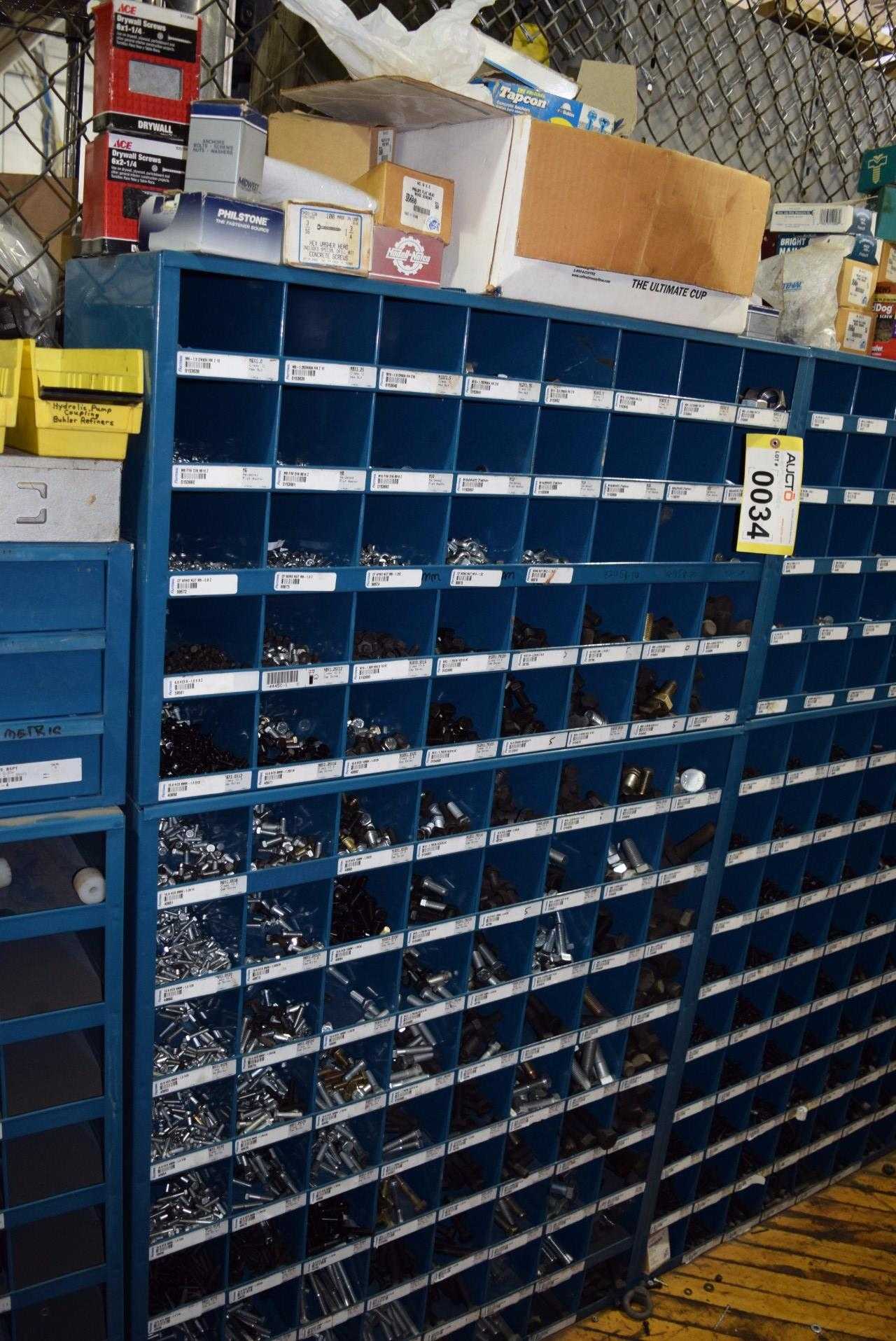 STEEL PIGEON HOLE SHELF WITH CONTENTS - MISCELLANEOUS