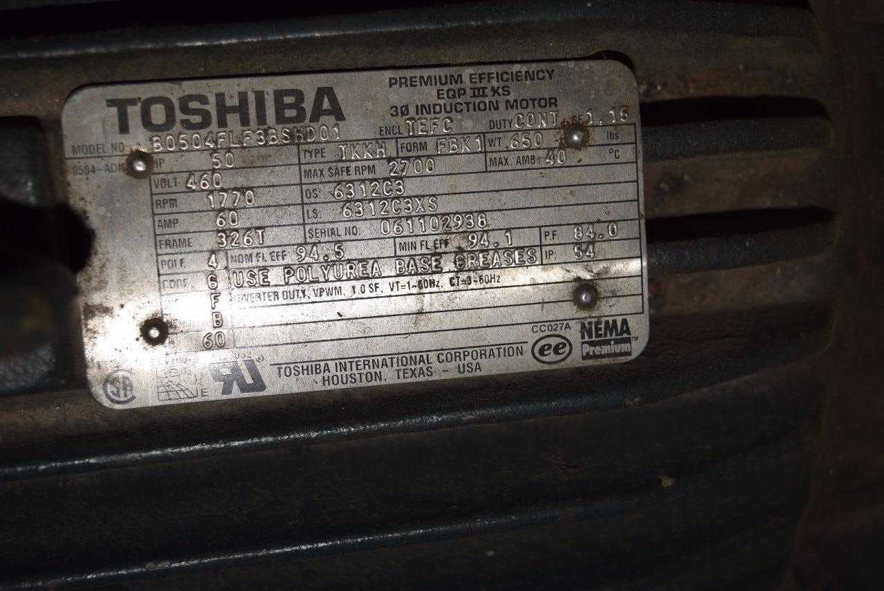 TOSHIBA 50 HP 480 V 1770 RPM AC ELECTRIC MOTOR 326T FRAMEs - MISCELLANEOUS