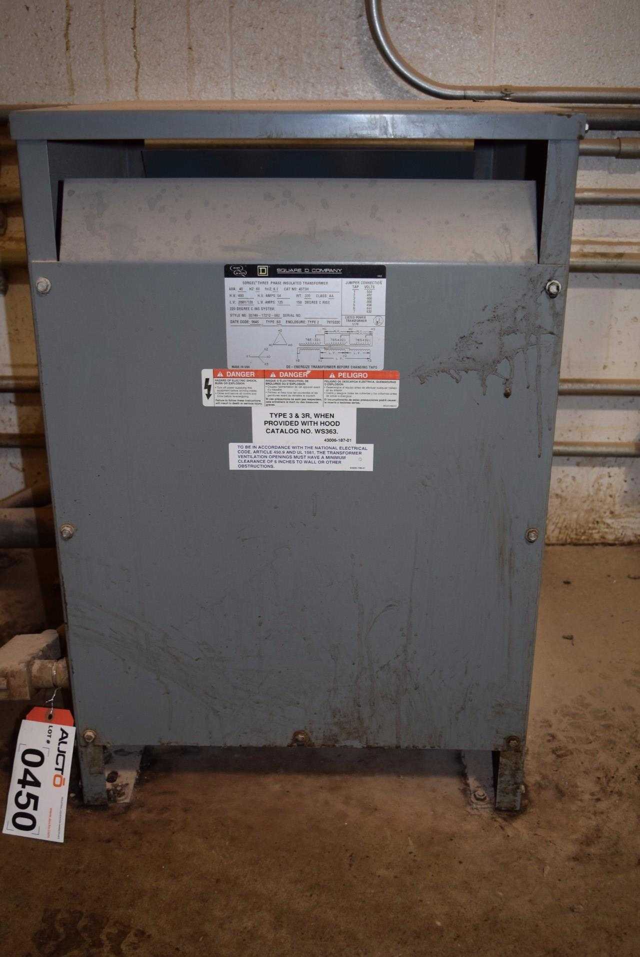SQUARE D THREE PHASE INSULATED TRANSFORMER 45 KVA 480 TO 208/120 V - MISCELLANEOUS