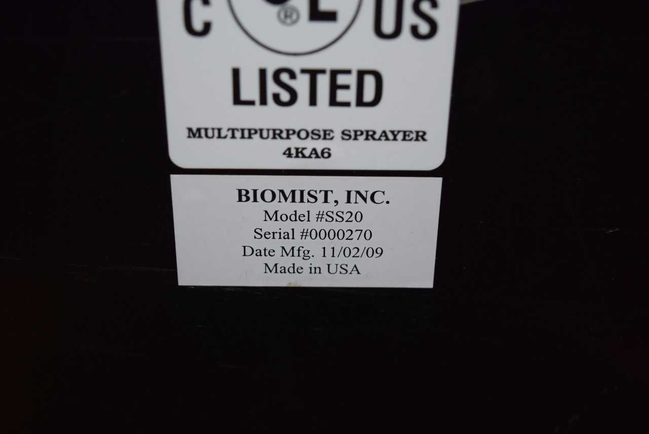 BIOMIST MODEL SS20 120 VAC, 1100 WATT SANITIZATION ASSEMBLY - MISCELLANEOUS