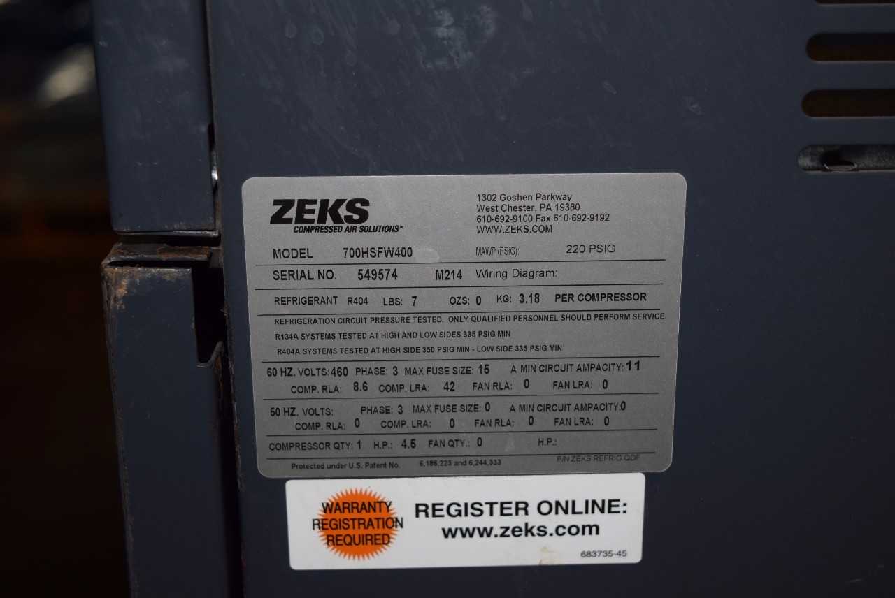 ZEKS COMPRESSED AIR SOLUTIONS 700HSF W 400 COMPRESSOR DRYER 460 VAC 3 PHASE - MISCELLANEOUS