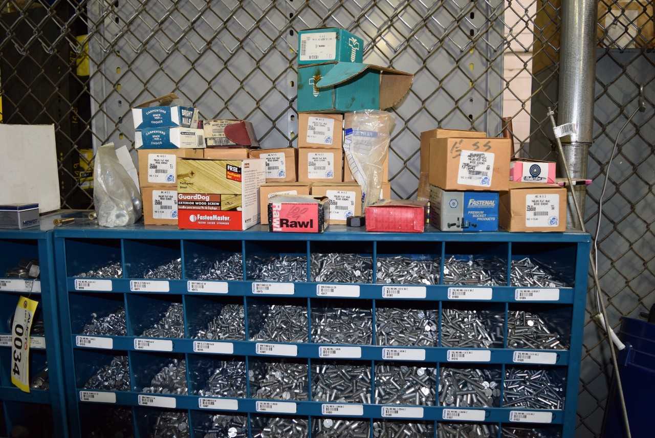 STEEL PIGEON HOLE SHELF WITH CONTENTS - MISCELLANEOUS