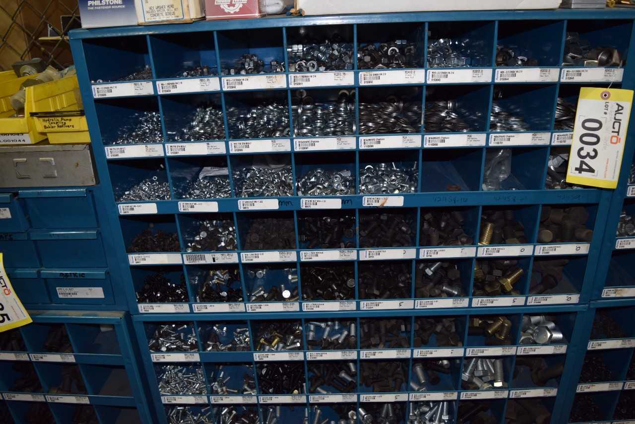 STEEL PIGEON HOLE SHELF WITH CONTENTS - MISCELLANEOUS