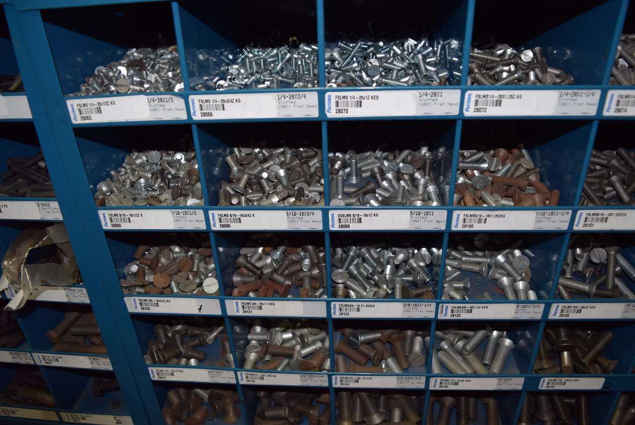 STEEL PIGEON HOLE SHELF WITH CONTENTS - MISCELLANEOUS