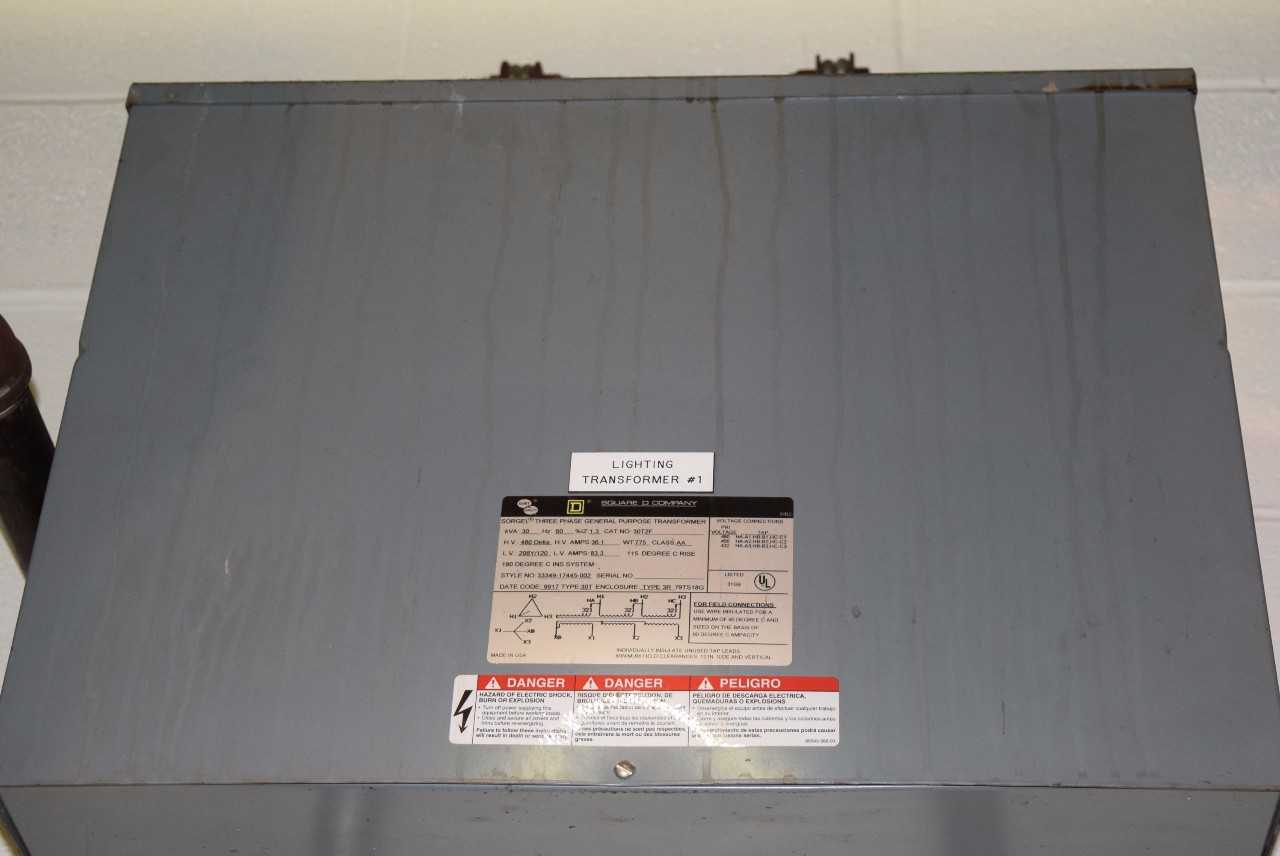SQUARE D 30T2F LIGHTING TRANSFORMER 30 KVA 480 V TO 120/208 V 3 PHASE - MISCELLANEOUS