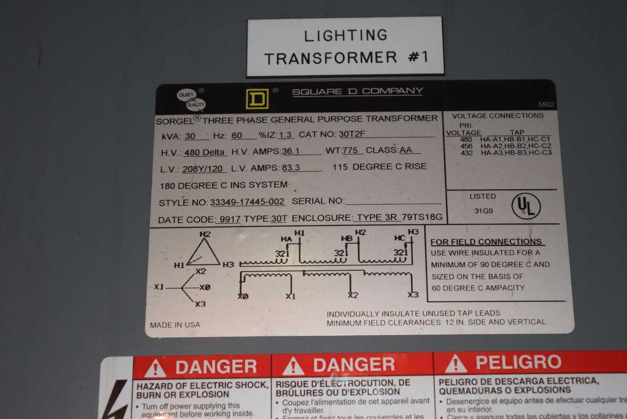 SQUARE D 30T2F LIGHTING TRANSFORMER 30 KVA 480 V TO 120/208 V 3 PHASE - MISCELLANEOUS