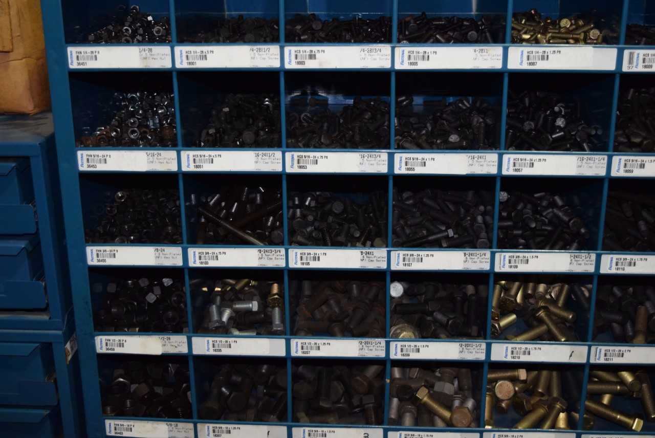 STEEL PIGEON HOLE SHELF WITH CONTENTS - MISCELLANEOUS