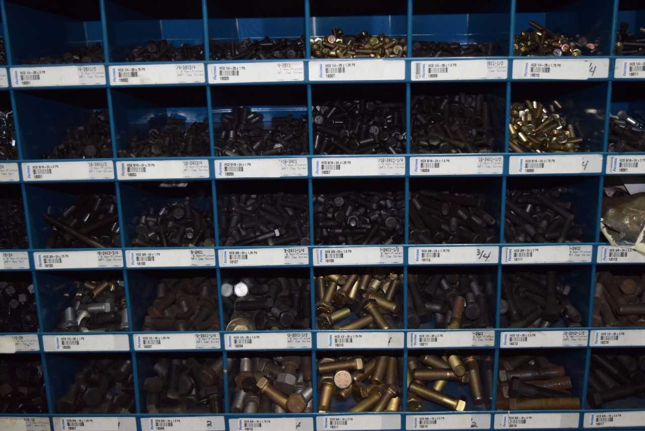 STEEL PIGEON HOLE SHELF WITH CONTENTS - MISCELLANEOUS