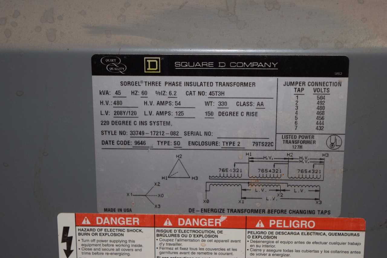 SQUARE D THREE PHASE INSULATED TRANSFORMER 45 KVA 480 TO 208/120 V - MISCELLANEOUS