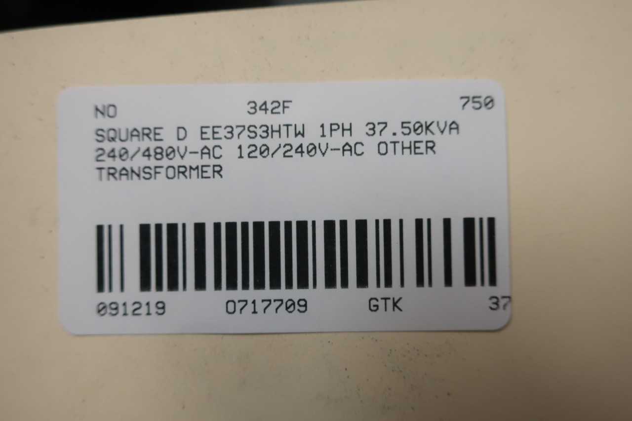 SQUARE D EE37S3HTW 1PH 37.50KVA 240/480V-AC 120/240V-AC VOLTAGE TRANSFORMER - CONTROL TRANSFORMERS