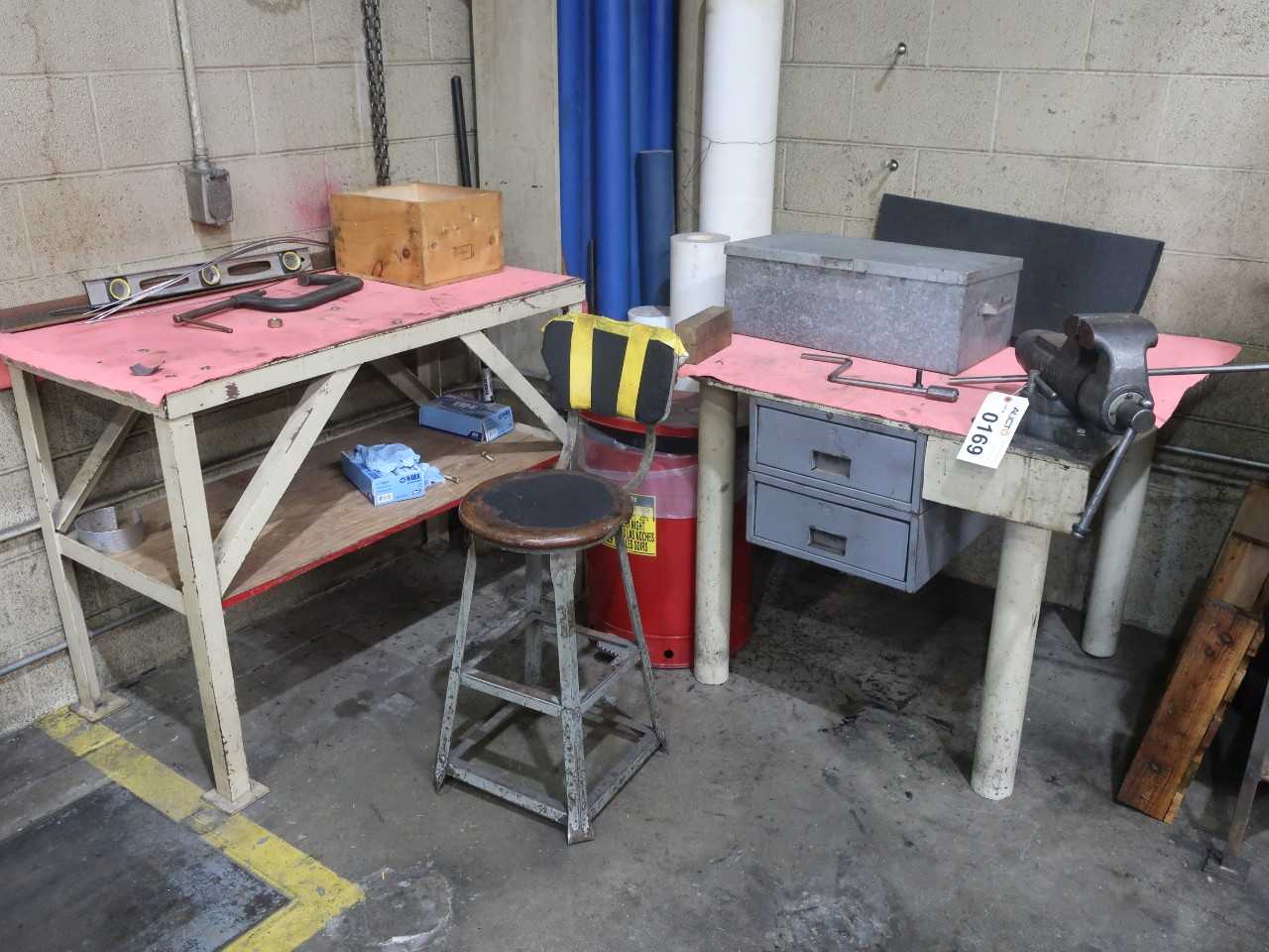 Lot of 3 steel work tables with 1x Wilton bench vise - PLANT & FACILITY