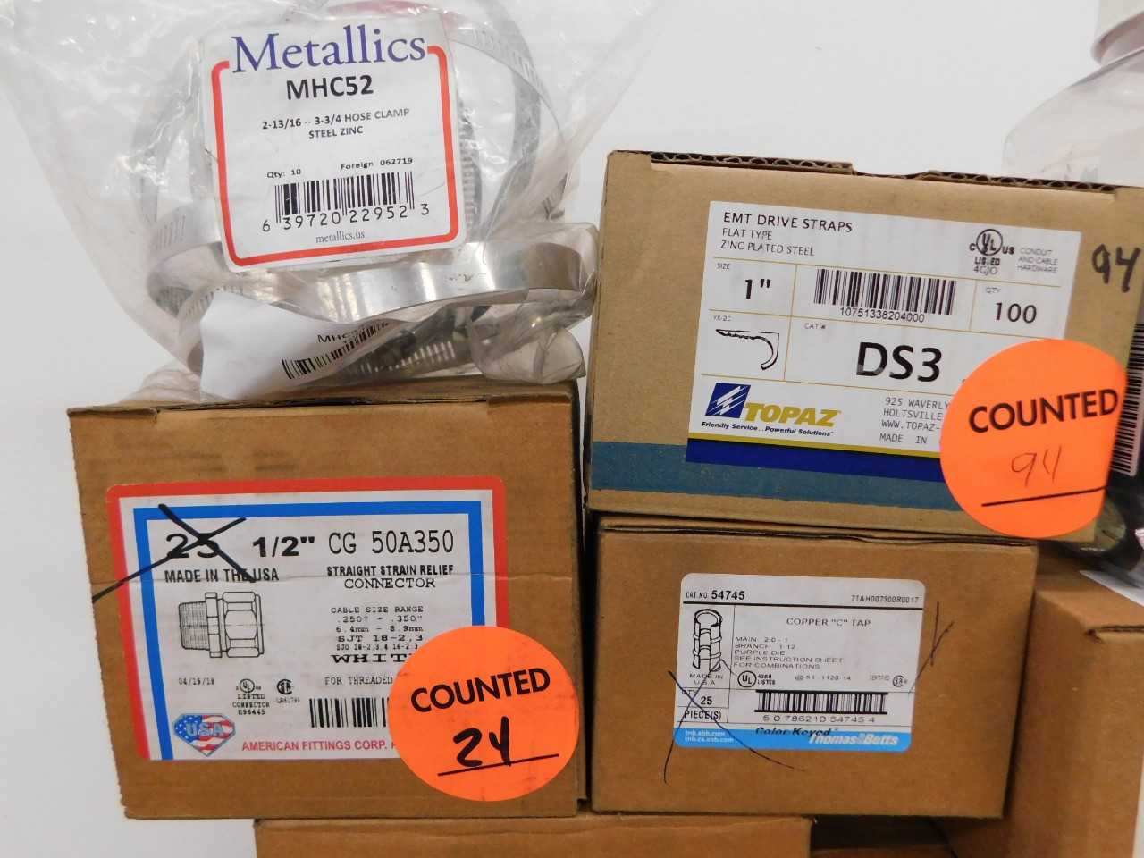 15 Partial Cases of Conduit Straps, Fasteners, Cable Connectors + Other Fittings - ELECTRICAL COMPONENTS