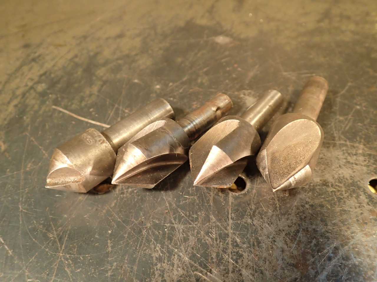4 Piece Lot of 1 & 3 Flute HSS Countersinks: 3/8" to 1/2", Straight Shank - MACHINING ACCESSORIES & TOOLING