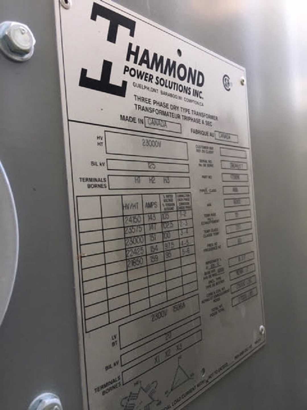 Hammond 172896 3ph Dry Type Transformer 6000kva 23000v-ac 2300v-ac - CONTROL TRANSFORMERS