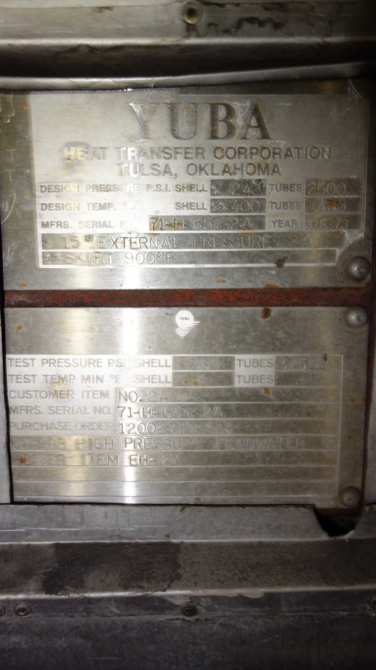 LOT OF 2 YUBA FEEDWATER HEAT EXCHANGERS