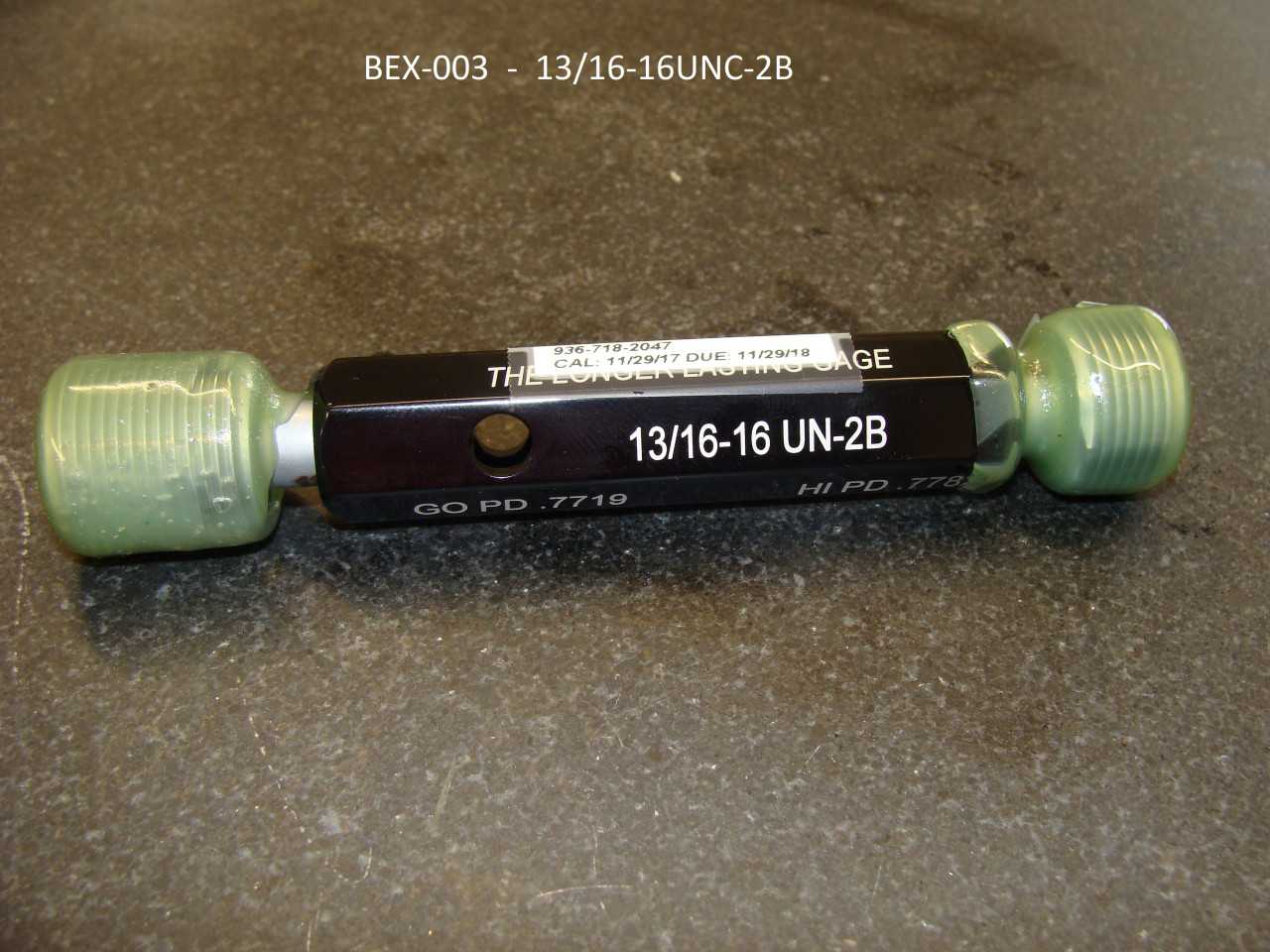 13/16-16 UN-2B HEMCO GO / NO GO THREAD GAG - MACHINING EQUIPMENT