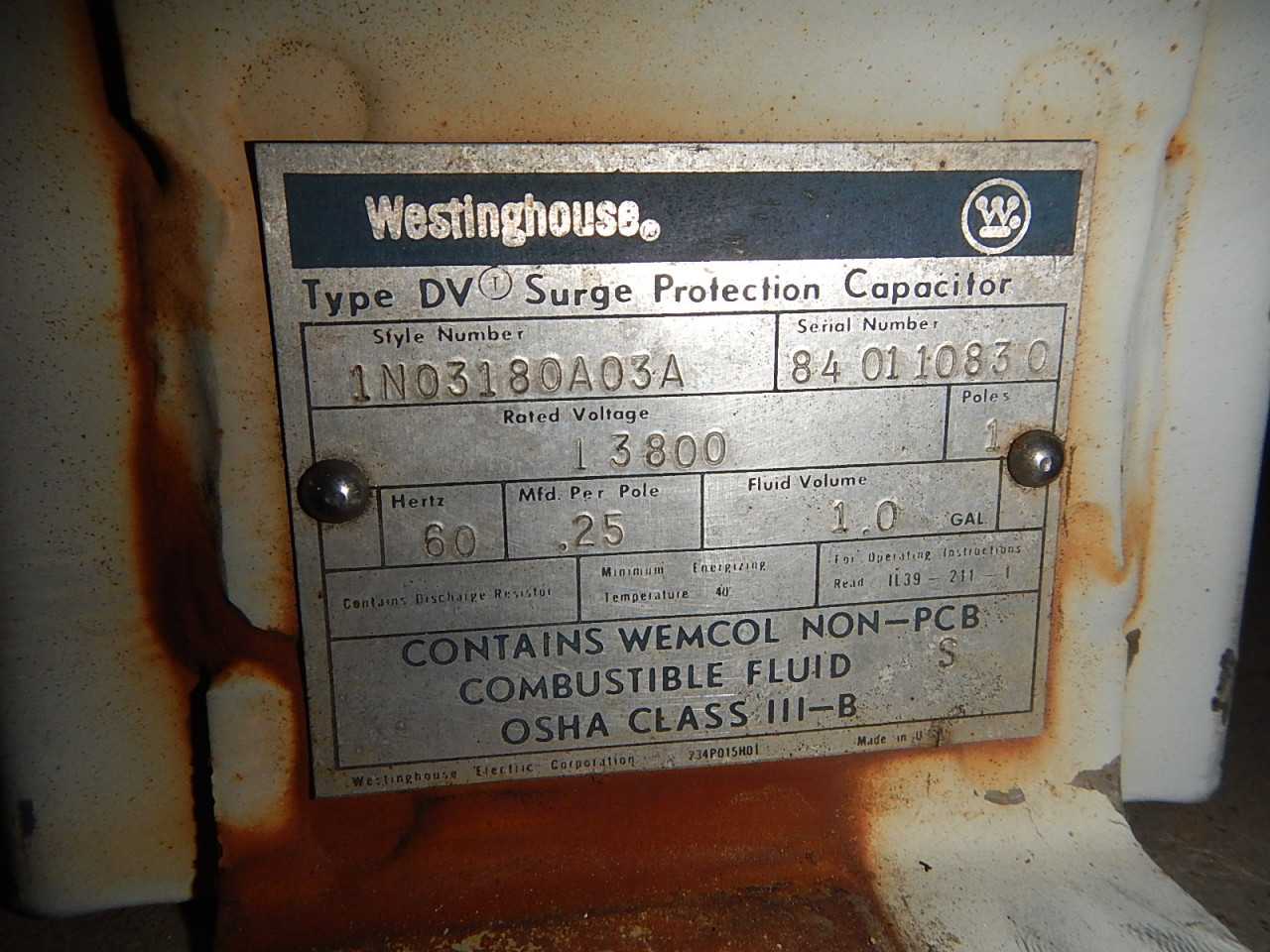 Lot of 13800 Rated Voltage Westinghouse Surge Protection Capacitors - CAPACITORS