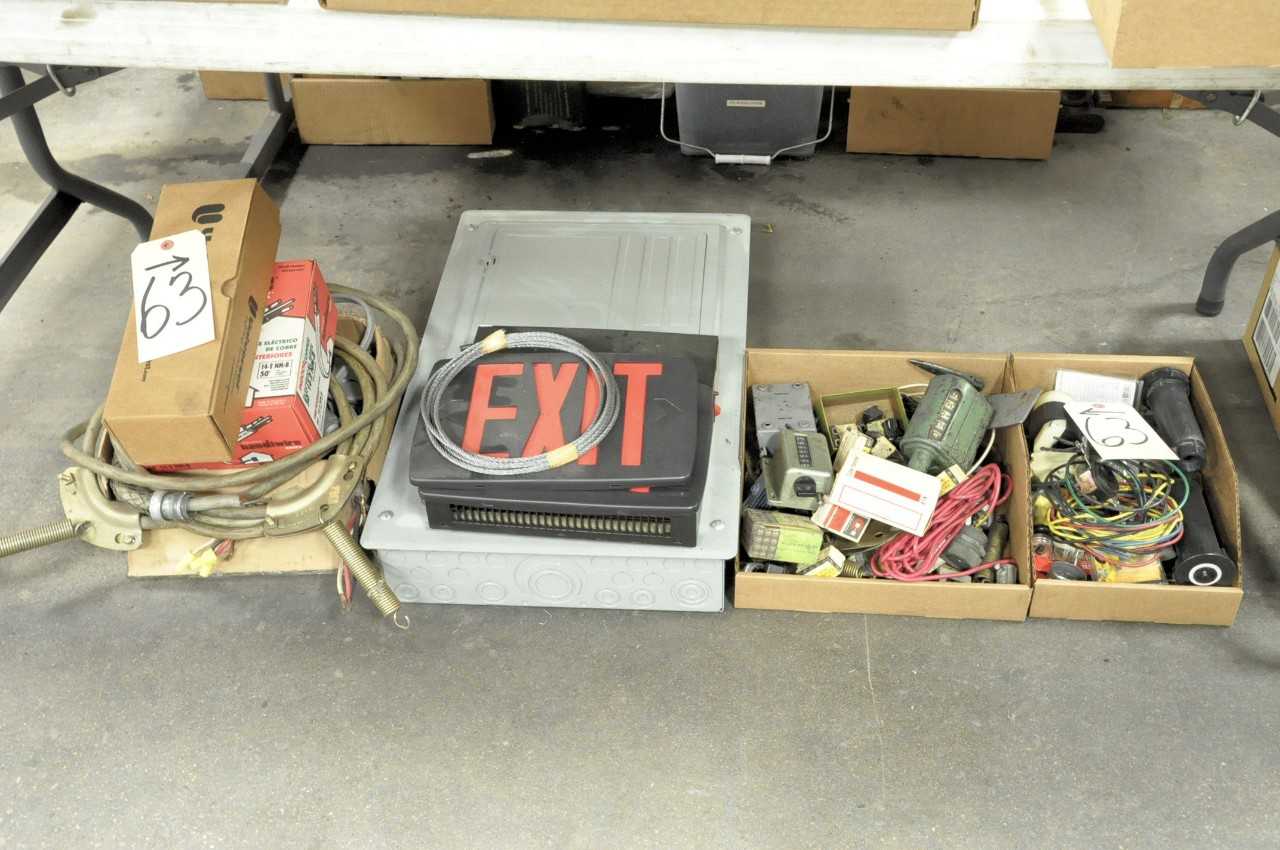 Lot Asstd Electrical Under 1 Table in 3 Boxes with Breaker Panel - ELECTRIC POWER TOOLS