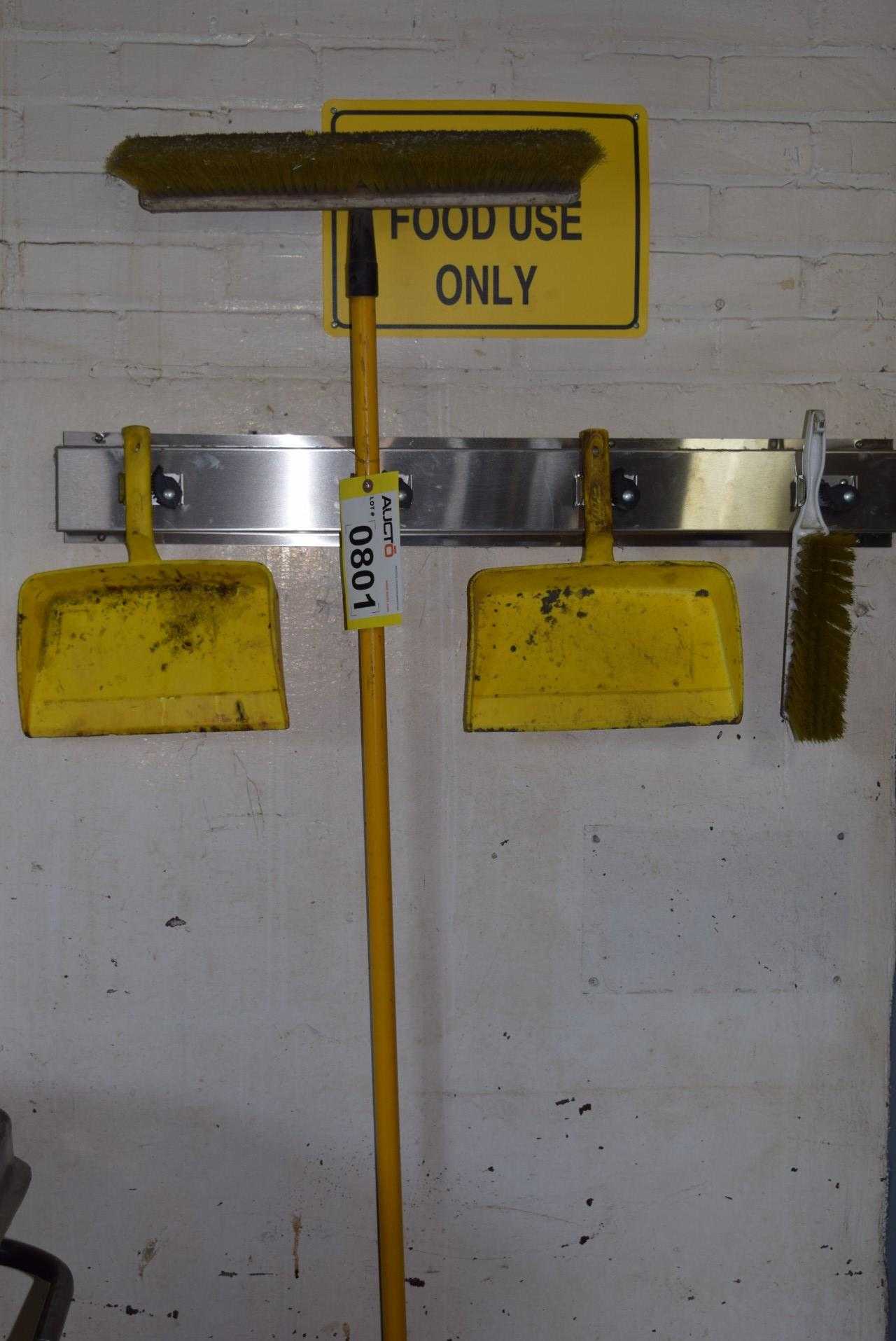 LOTS OF BROOM AND PANS WITH BRACKET - MISCELLANEOUS