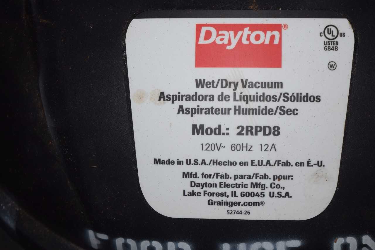 DAYTON MODEL 2RPD8 WET/DRY VACUUM CLEANER - MISCELLANEOUS
