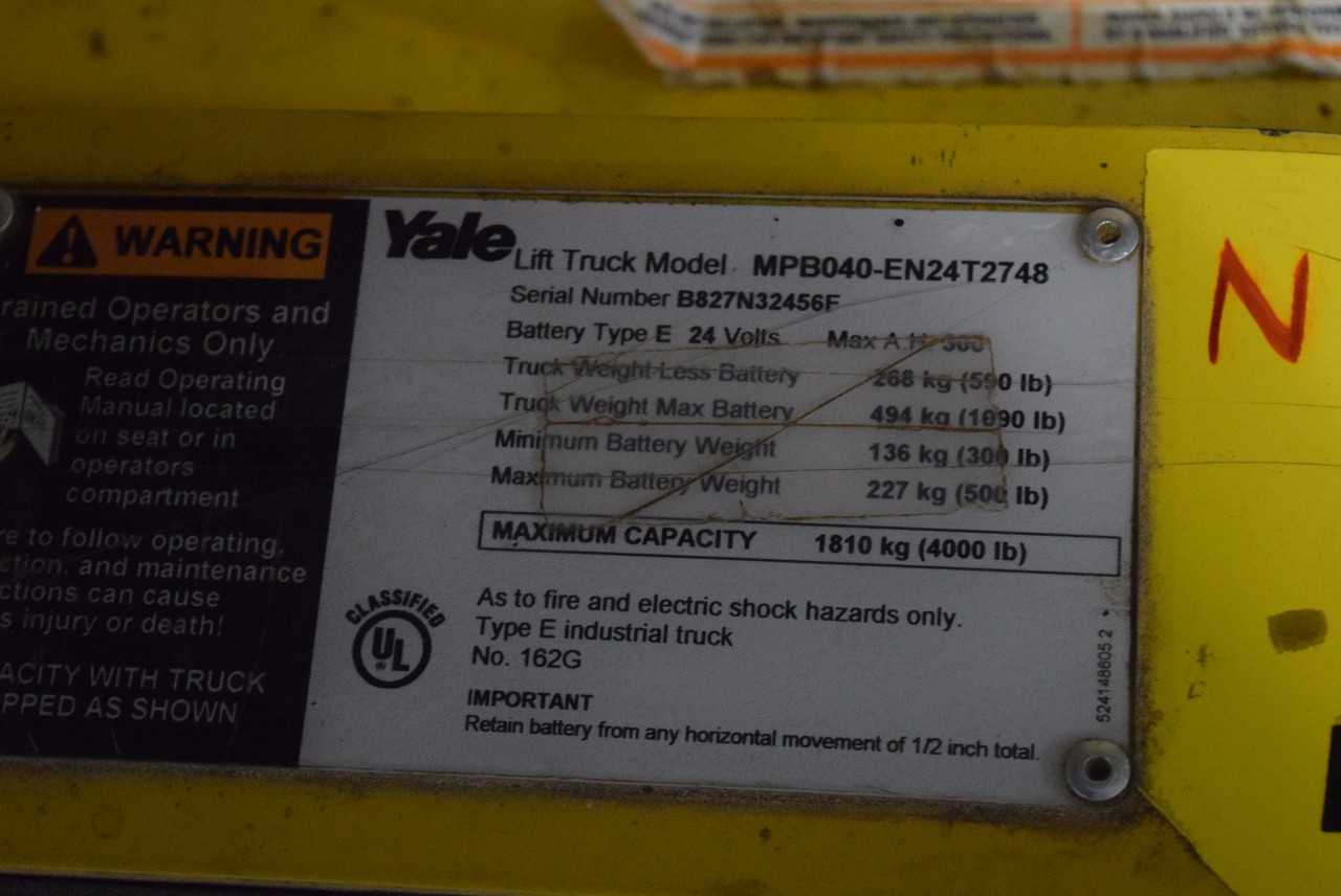 YALE MPB040-EN24T2748 4000 LBS. CAPACITY ELECTRIC PALLET JACK (DELAYED REMOVAL) - MISCELLANEOUS