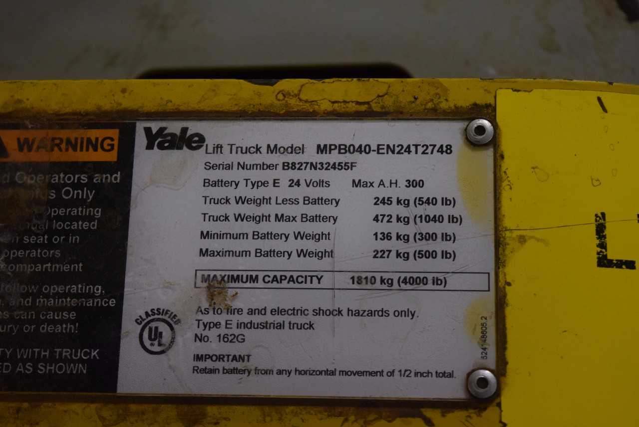 YALE MPB040-EN24T2748 4000 LBS. CAPACITY ELECTRIC PALLET JACK (DELAYED REMOVAL) - MISCELLANEOUS