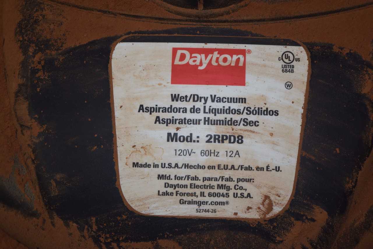 DAYTON MODEL 2RPD8 WET/DRY VACUUM CLEANER - MISCELLANEOUS