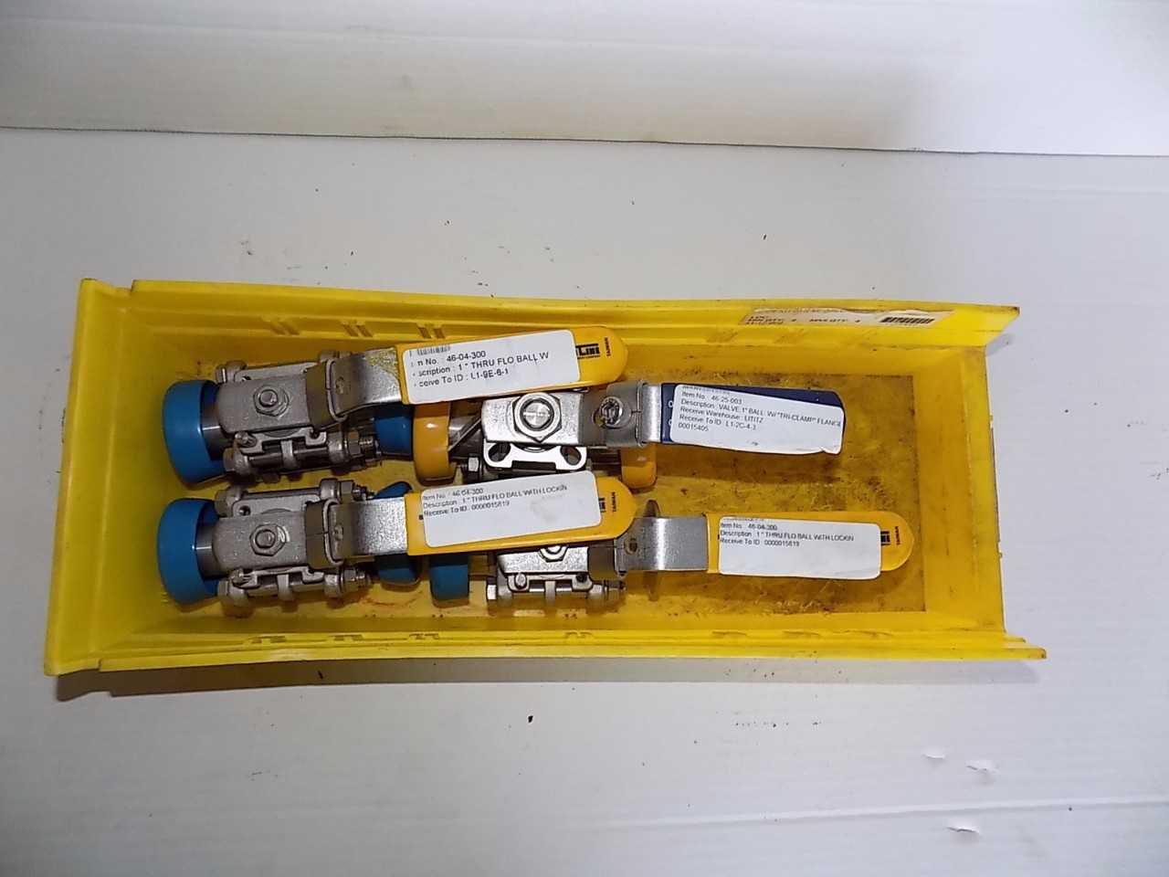 LOT OF 4 STAINLESS 1" THRU FLO SANITARY CLAMP BALL VALVES - MISCELLANEOUS