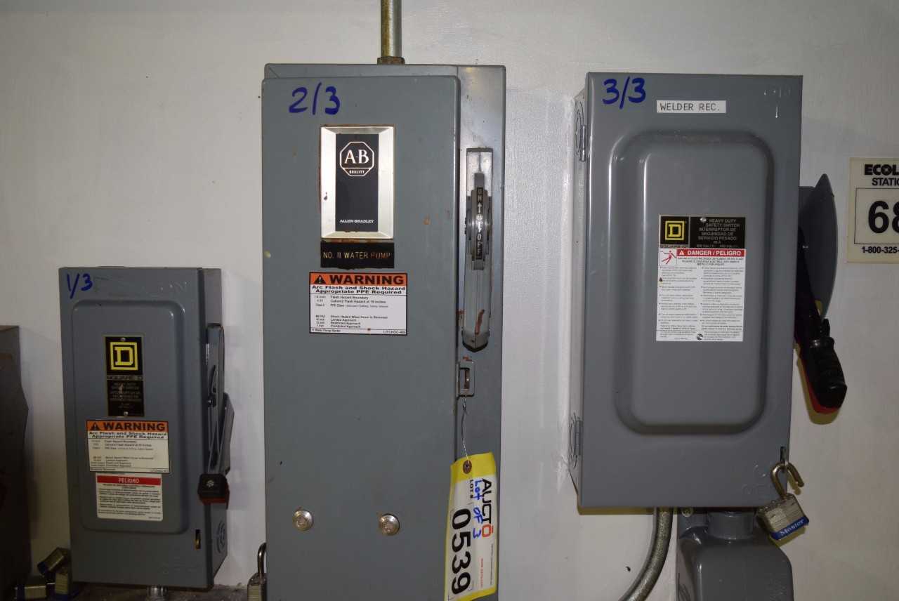 LOT OF 3 SWITCHES, 2 X SQUARE D SAFETY SWITCHES, 1 X ALLEN BRADLEY STARTER - MISCELLANEOUS